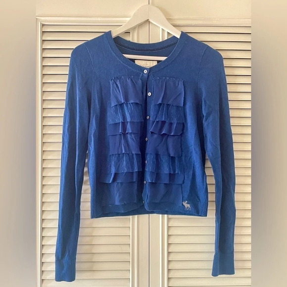 Abercrombie & Fitch Sweaters - Abercrombie & Fitch Women’s Blue Ruffled Detailed Long Sleeve Cardigan SZ L